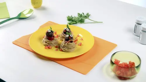 1 2 3 cuisine Nids de spaghettis aux boulettes piou piou