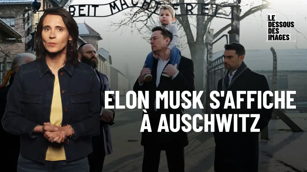 Le dessous des images Elon Musk s'affiche à Auschwitz