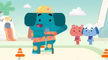 Oups veut réussir à faire de la trottinette