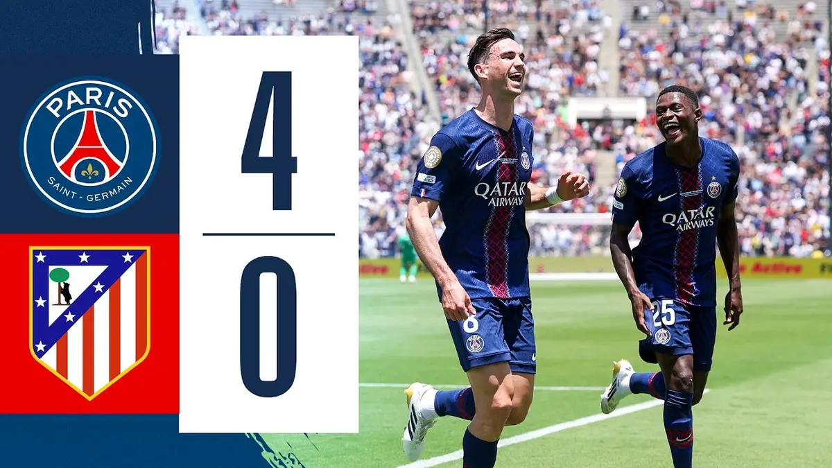 PSG - Atletico Madrid résumé vidéo du match. Victoire du PSG (4 - 0)