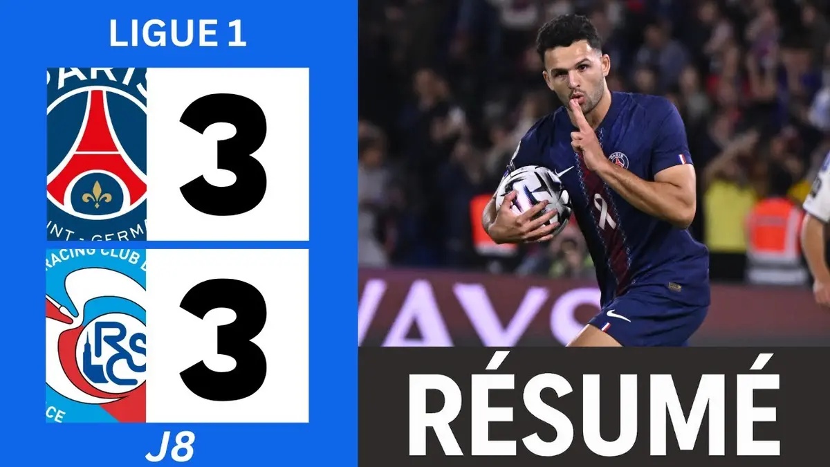 PSG - Strasbourg résumé vidéo du match. Match nul (3 - 3) au Parc des Princes.