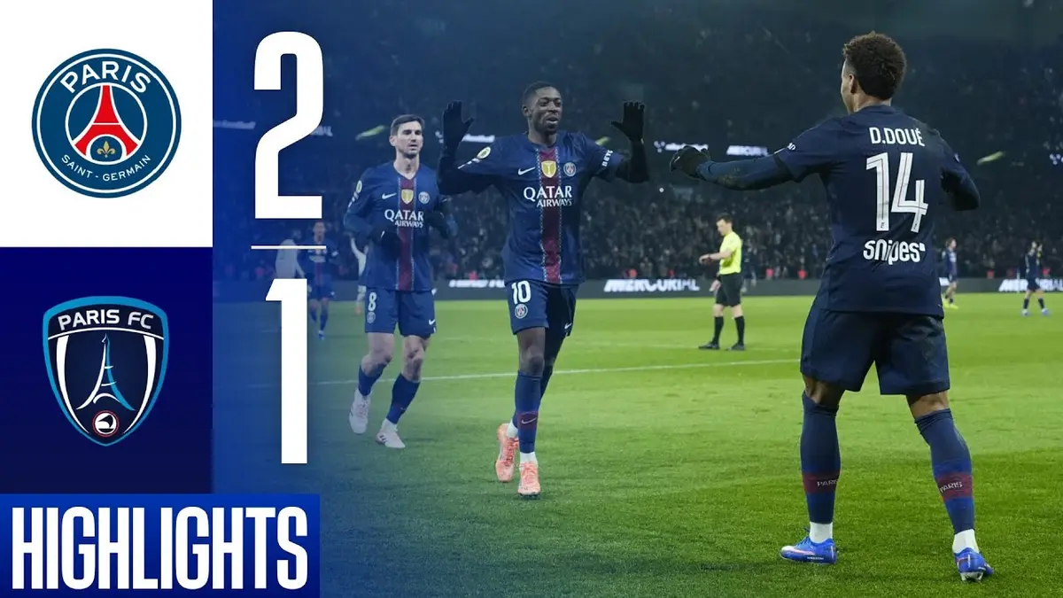 PSG - Paris FC résumé vidéo du match de Ligue 1. Victoire du PSG (2 - 1).