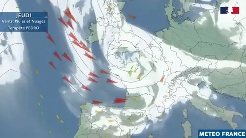 Tempête Pedro : vents à 120 km/h et risque d’inondations. Prévisions météo en vidéo.
