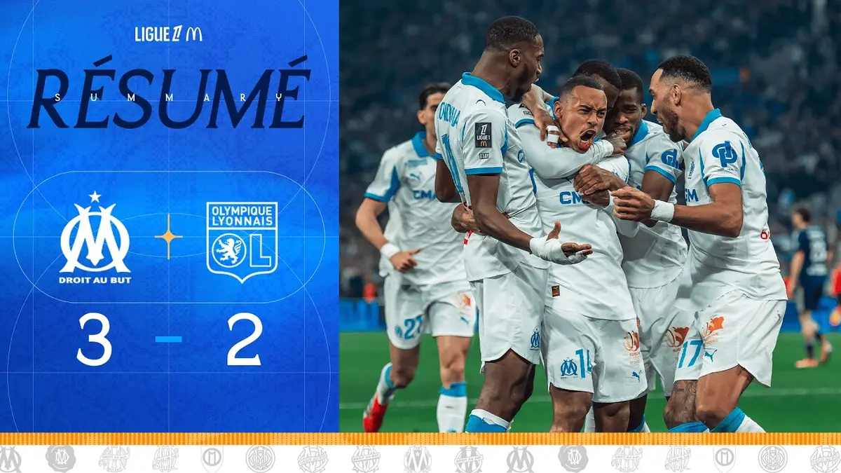 Marseille - Lyon résumé vidéo du match de Ligue 1. Victoire de l'OM (3 - 2)