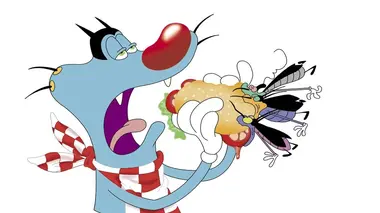 Oggy tombe dans le panneau