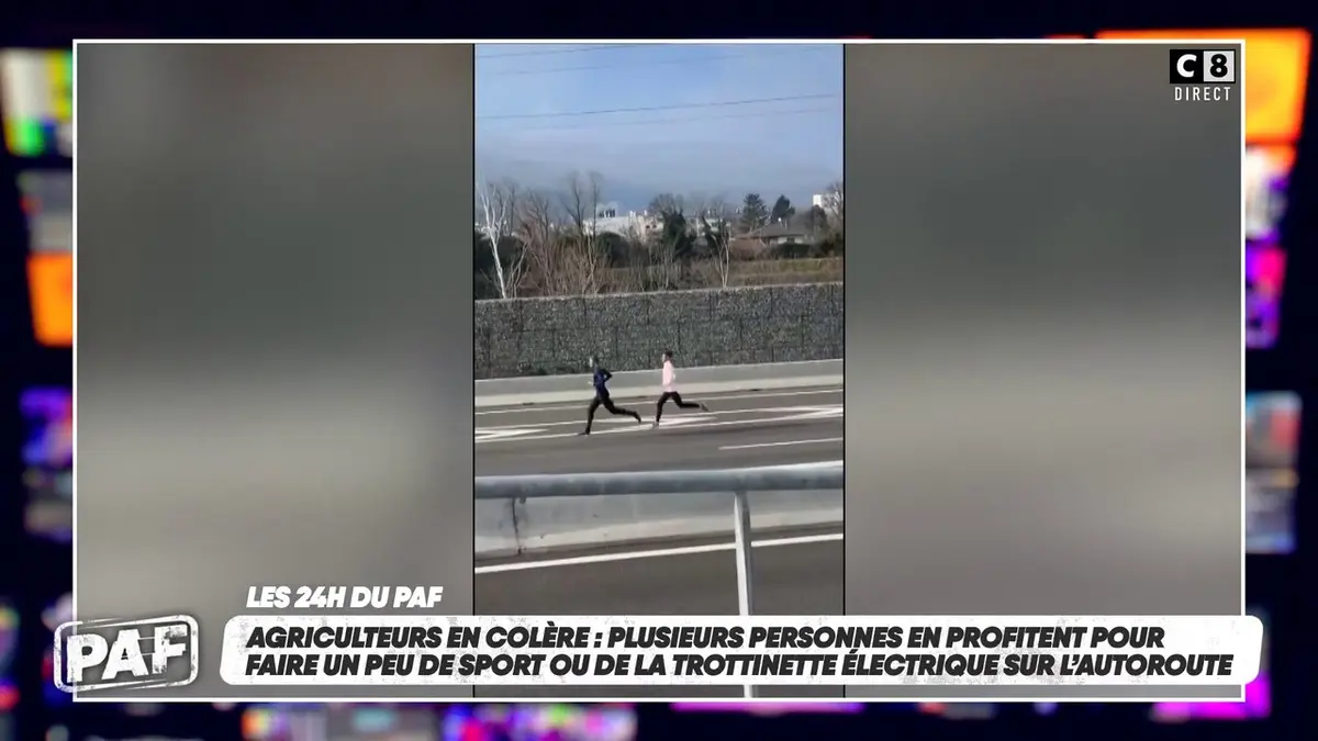 replay de Agriculteurs en colère : plusieurs personnes en profitent pour faire du sport sur l'autoroute !