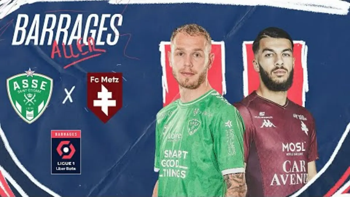 replay de AS SAINT-ÉTIENNE - FC METZ (2 - 1) - Résumé - Barrages ALLER 2023/2024