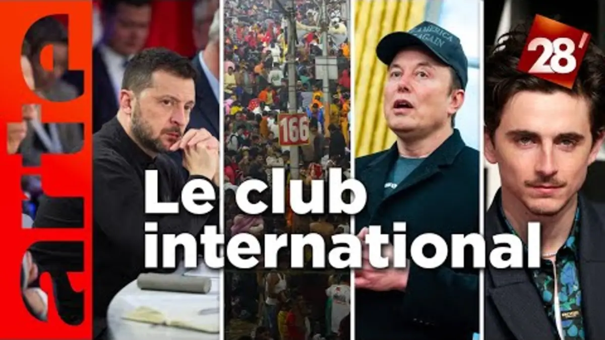 replay de Chute de Tesla, accord Trump/Zelensky, moustache mania : Le Club international | 28 minutes | ARTE