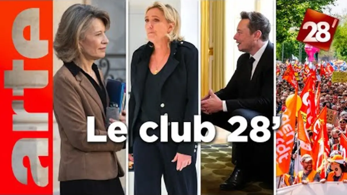 replay de Crise sociale, Marine Le Pen face à la justice, Elon Musk ministre : le Club | 28 minutes | ARTE