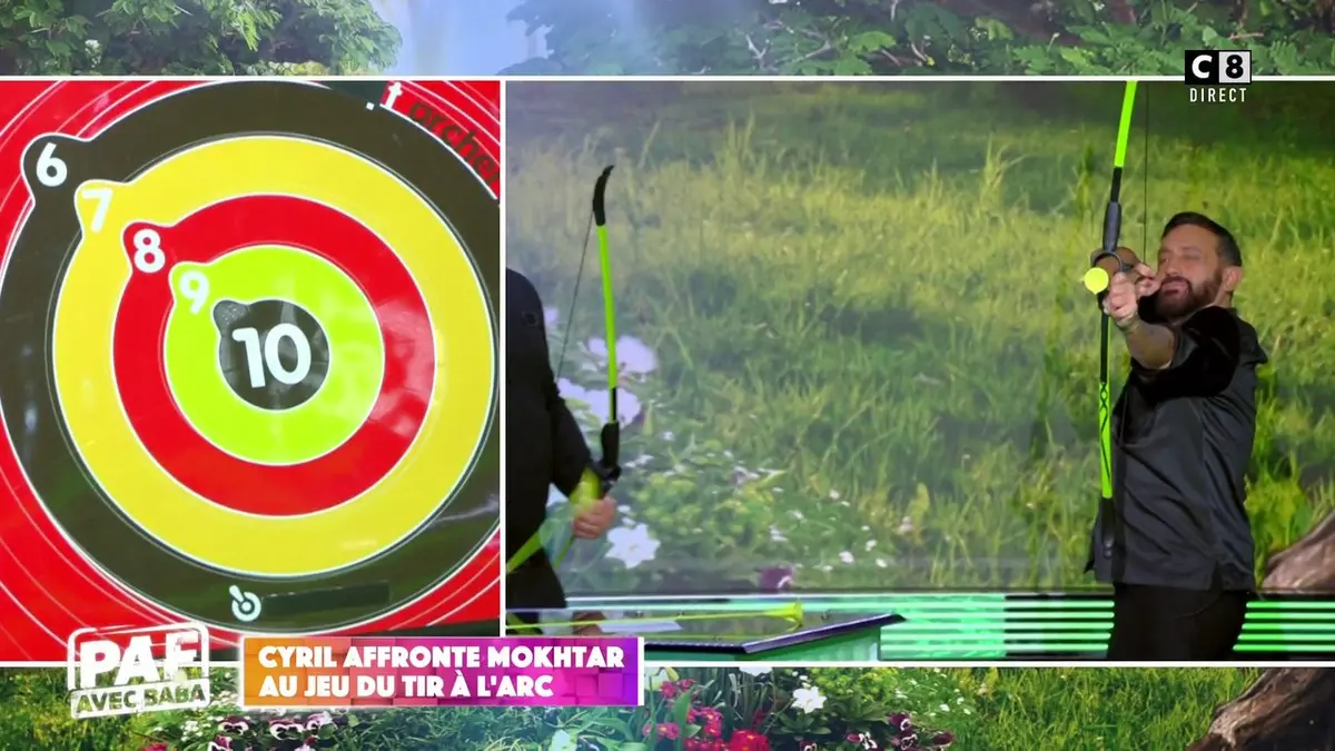 replay de Cyril Hanouna affronte Mokhtar au tir à l'arc !