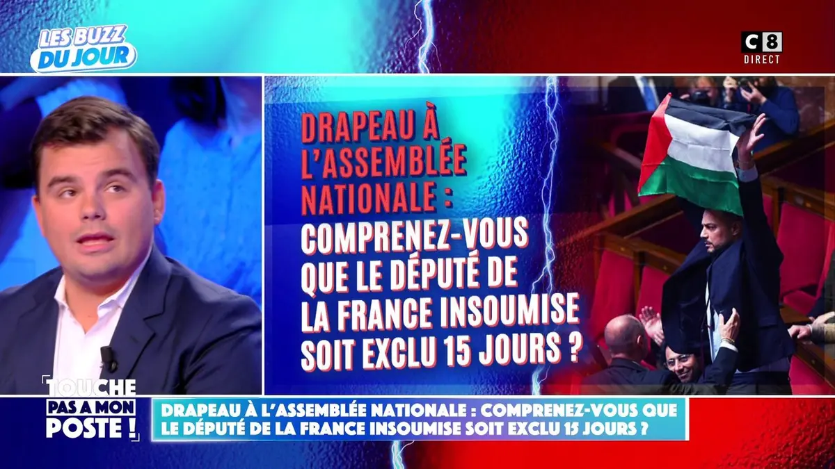 replay de Drapeau à l'Assemblée nationale : Comprenez-vous que le député de LFI soit exclu 15 jours ?