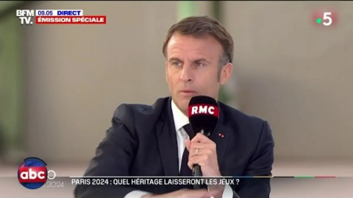 replay de Emmanuel Macron invité sur BFM pour parler des JO… Rien que des JO - L’ABC - C à Vous - 15/04/2024
