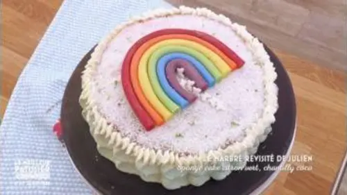 replay de Le meilleur pâtissier : Le marbré arc-en-ciel de Julien bluffe Mercotte et Cyril Lignac !