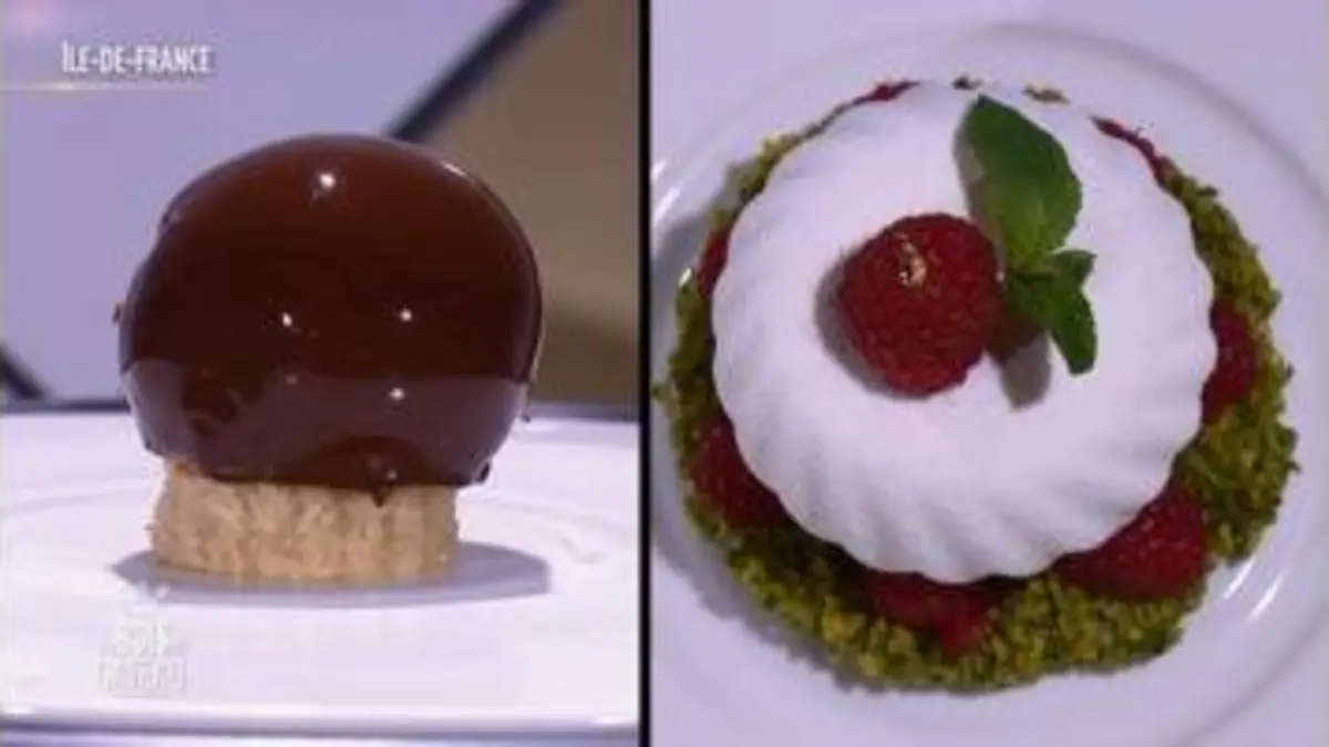 replay de Les rois du gâteau : La dégustation des Douceurs framboise d'Hakima et des Miroirs double chocolat de Marjorie
