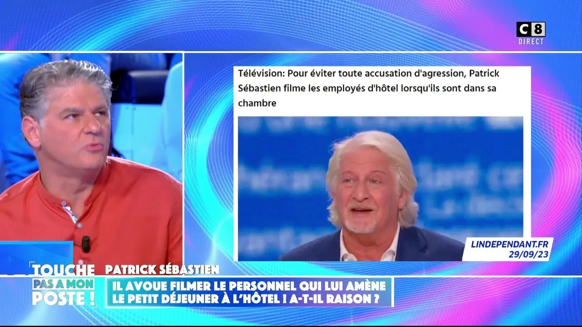 replay de Patrick Sébastien avoue filmer le personnel qui lui amène le petit déjeuner à l’hôtel