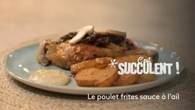 Poulet rôti, frites maison et mayonnaise à l'ail