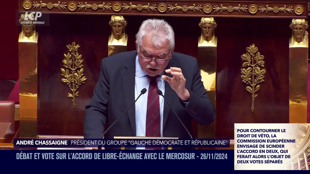 replay de Séance publique à l'Assemblée nationale - Débat sur l'accord de libre-échange entre l'Union européenne et le Mercosur - 26/11/2024