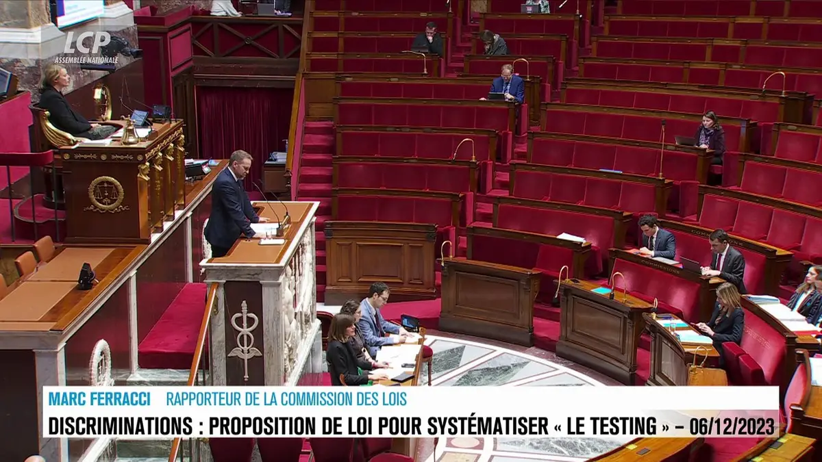 replay de Séance publique à l'Assemblée nationale - Discriminations : une proposition de loi pour systématiser le testing - 06/12/23