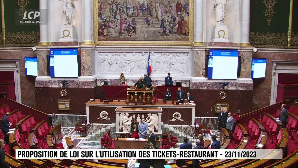 replay de Séance publique à l'Assemblée nationale - Tickets-resto pour les courses alimentaires : l'AN prolonge le dispositif jusqu'en 2024 - 23/11/2023