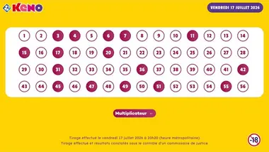 Tirage Keno du 17 Juillet 2026 - Résultat officiel - FDJ