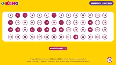 Tirage Keno du 22 Juillet 2026 - Résultat officiel - FDJ
