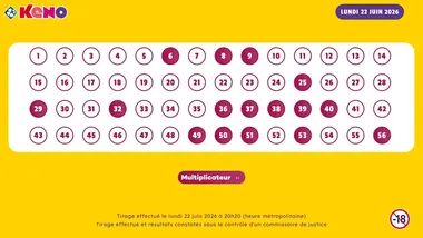 Tirage Keno du 22 Juin 2026 - Résultat officiel - FDJ