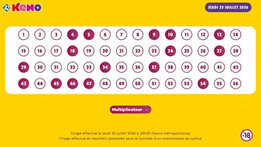 Tirage Keno du 23 Juillet 2026 - Résultat officiel - FDJ