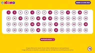 Tirage Keno du 23 Juin 2026 - Résultat officiel - FDJ