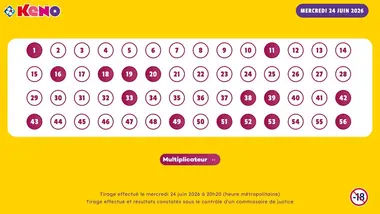 Tirage Keno du 24 Juin 2026 - Résultat officiel - FDJ