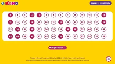 Tirage Keno du 25 Juillet 2026 - Résultat officiel - FDJ
