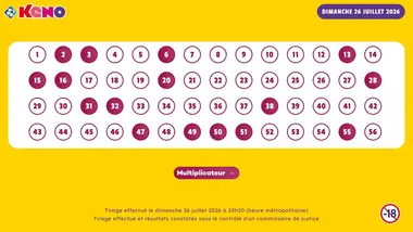 Tirage Keno du 26 Juillet 2026 - Résultat officiel - FDJ