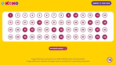 Tirage Keno du 27 Juin 2026 - Résultat officiel - FDJ