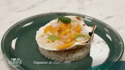 Tous en cuisine : la recette du jour : Carpaccio de Saint-Jacques aux kaki et fruits de la passion