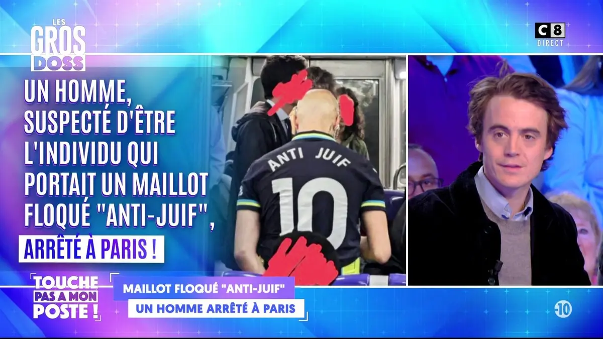 replay de Un homme, suspecté d'être l'individu qui portait un maillot floqué "Anti-juif", arrêté à Paris