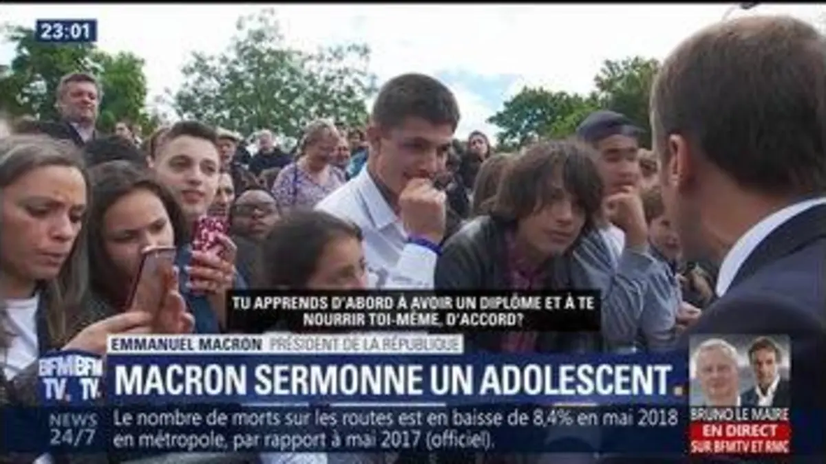 replay de Emmanuel Macron sermonne un adolescent qui l’avait appelé "Manu"